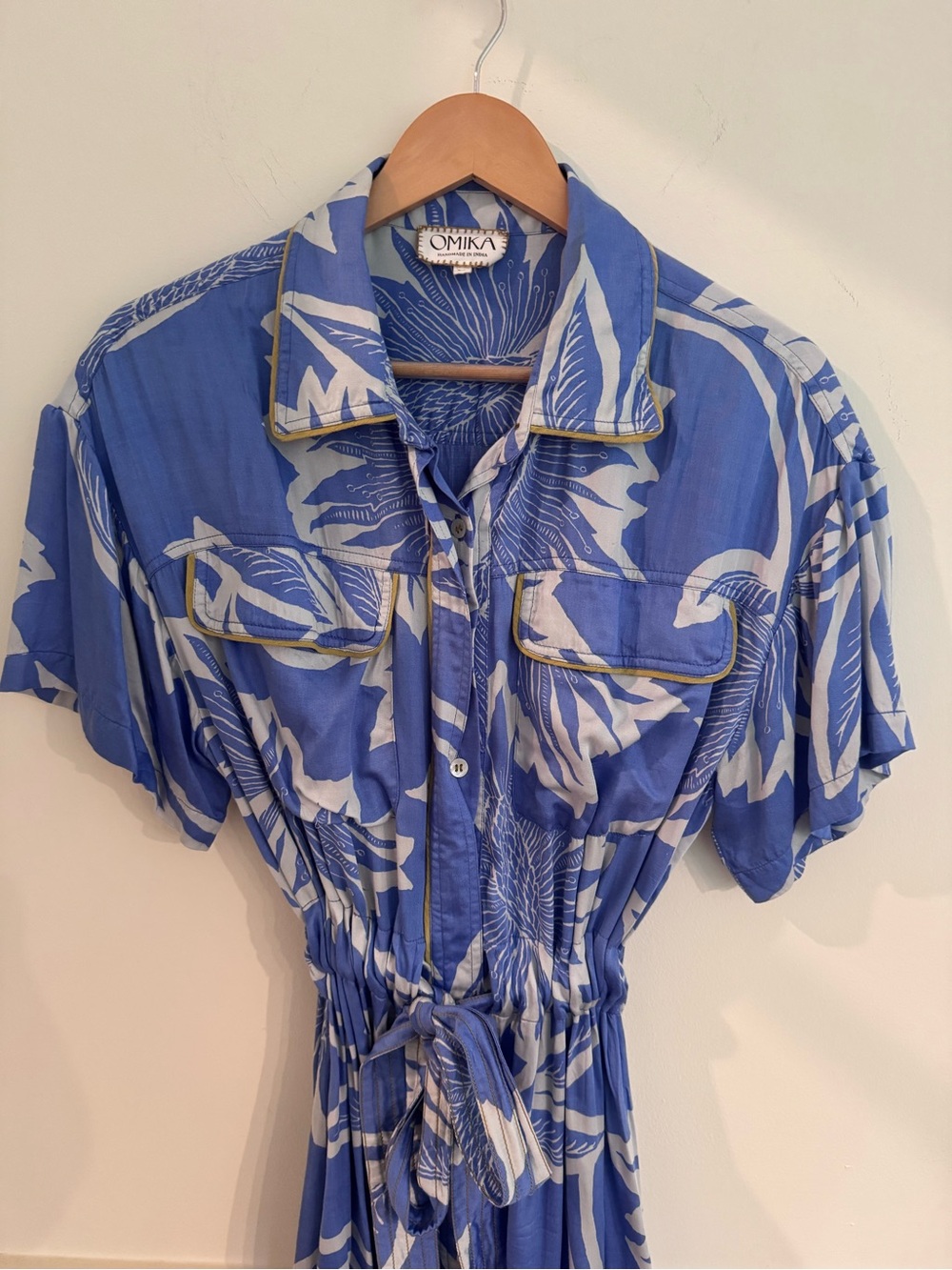 Omika Carla Midi Celine Montego Blue Floral Tie-Waist Midi Dress medium - Picture 3 of 5